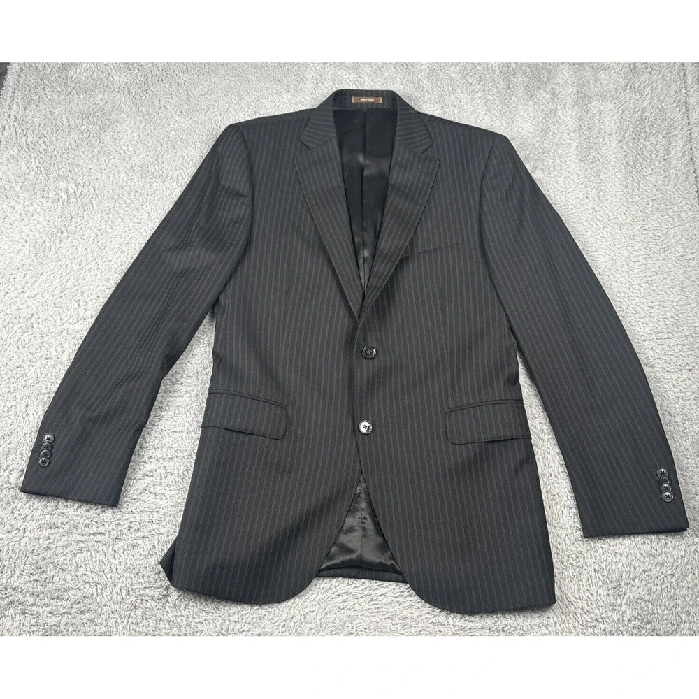Peter Millar Sport Coat Mens 40T Black Striped 100% Wool 2 Button Double Vented